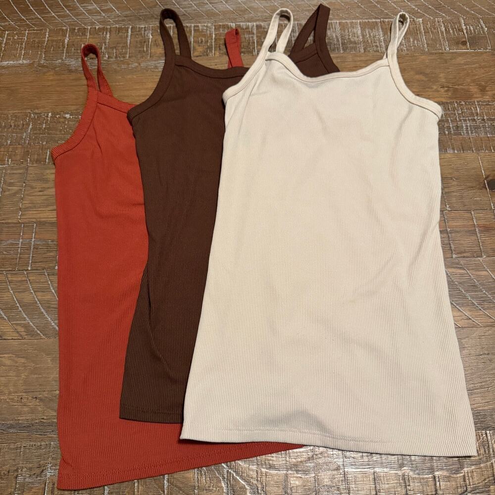 Lot of 3 No Boundaries Ribbed Camisole Tanks Womens S 3-5 Brown Rust Oatmeal